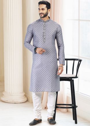 Grey Digital Printed Kurta Pajama