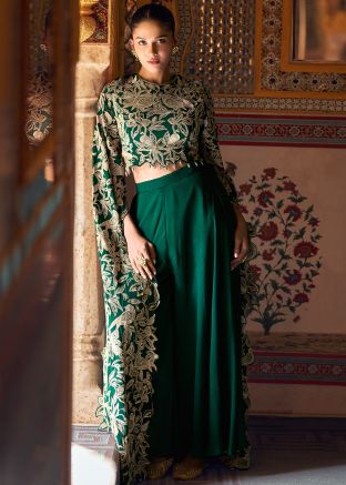 Green Zari Embroidered Top Bottom Set