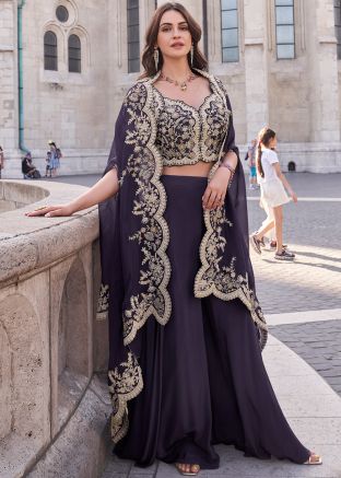 Blue Embellished Jacket Style Top Bottom Set