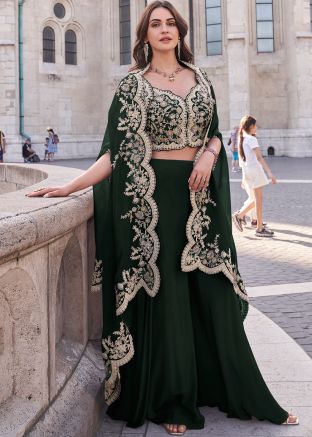 Green Embellished Jacket Style Top Bottom Set