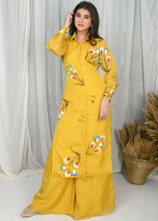 Yellow Hand Painted Art Silk Co-Ord Set