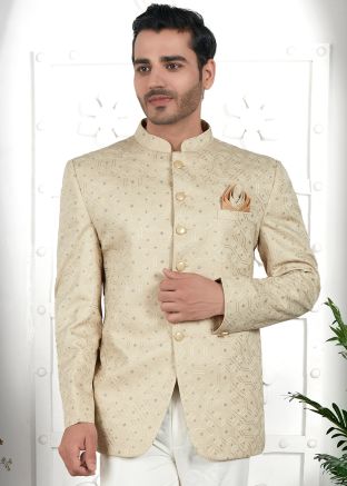 Cream Embroidered Bandhgala Jodhpuri Jacket