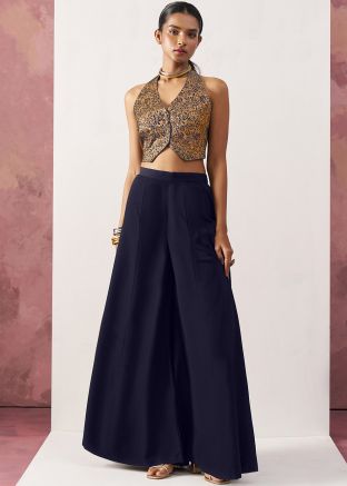 Blue Top & Bottom In Zari Woven Work