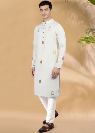 White Embroidered Silk Kurta Pajama