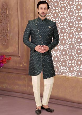 Black Woven Indo Western Sherwani