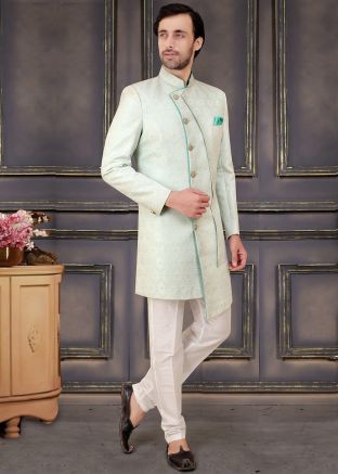 Blue Woven Indo Western Sherwani