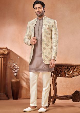 Purple Embroidered Kurta Pajama With Jacket