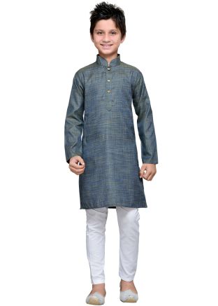 Readymade Dark Grey Kids Kurta Pajama in Cotton