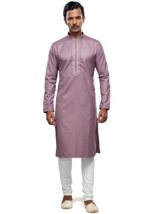 Purple Embroidered Kurta Pajama In Art Silk