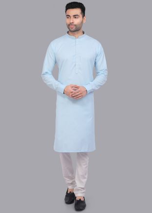 Sky Blue Plain Kurta Pajama For Men