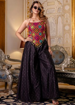 Black Embroidered Top & Bottom In Art Silk