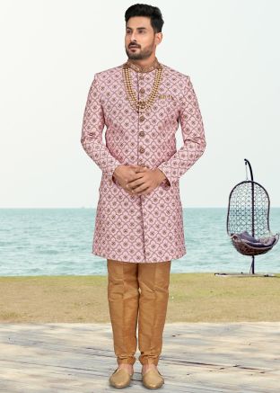 Pink Embroidered Indo Western Sherwani