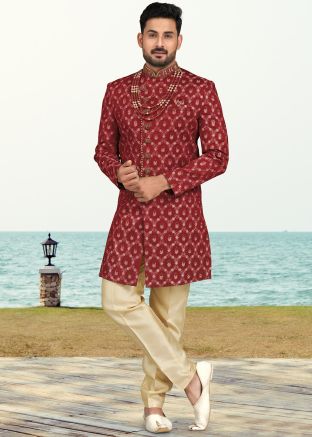 Red Embroidered Indo Western Sherwani