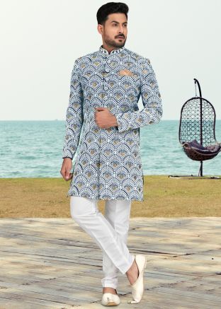 Blue Embroidered Indo Western Sherwani