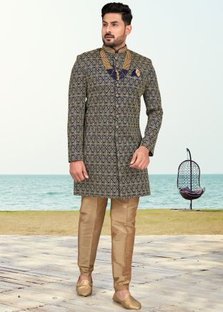 Blue Embroidered Indo Western Sherwani