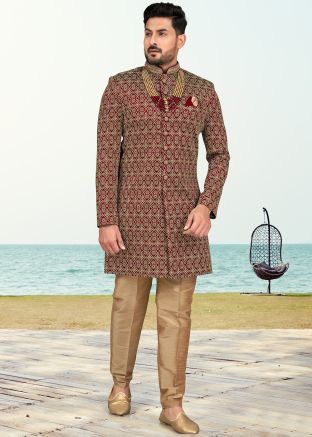 Red Embroidered Indo Western Sherwani