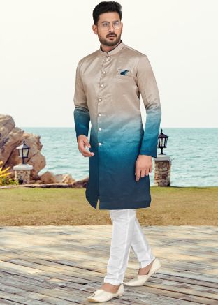 Shaded Blue & Grey Indo Western Sherwani Set