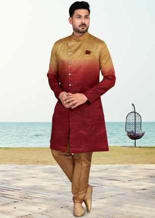 Shaded Maroon & Golden Indo Western Sherwani For Men