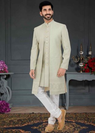 Grey Woven Indo Western Sherwani