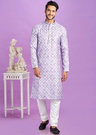 Purple Readymade Digital Printed Mens Cotton Kurta Pajama