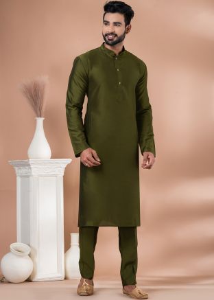 Readymade Green Mens Kurta Pajama Set