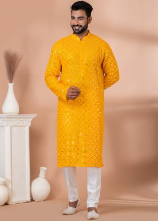 Yellow Embroidered Kurta Pajama
