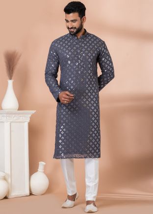 Blue Embroidered Kurta Pajama