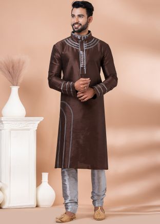 Readymade Brown Mens Kurta Pajama