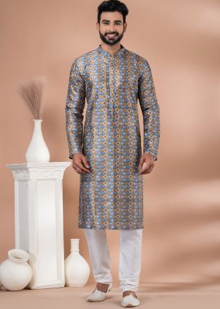 Multicolored Printed Kurta Pajama For Men