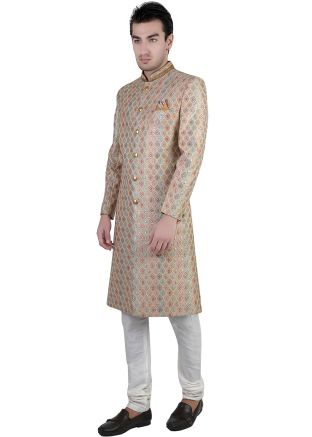 Brown Embroidered Mens Sherwani Set