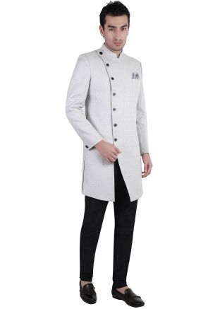 Grey Mens Indo Western Sherwani In Brocade