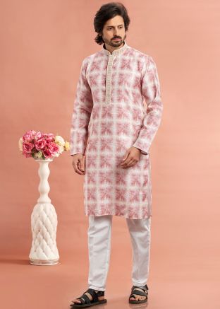 Pink Digital printed Mens Kurta Pajama