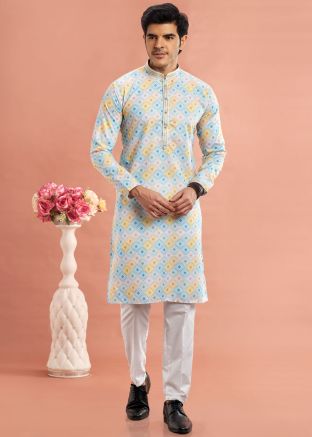 Multicolor Digital printed Mens Kurta Pajama