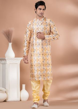 Multicolor Readymade Cotton Mens Kurta Pajama In Digital Print