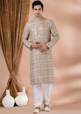 Multicolor Readymade Art Silk Mens Kurta Pajama In Digital Print