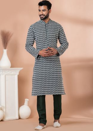 Black Embroidered Kurta Pajama In Cotton