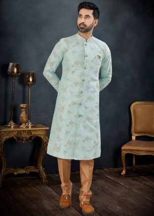 Sea Green Woven Indo Western Sherwani
