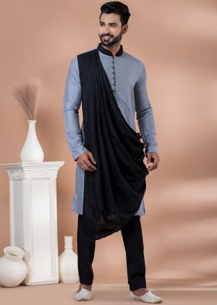 Grey Viscose Readymade Mens Kurta Pajama