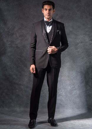 Readymade Black Embroidered Tuxedo Set