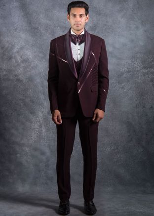 Readymade Wine Embroidered Tuxedo Set