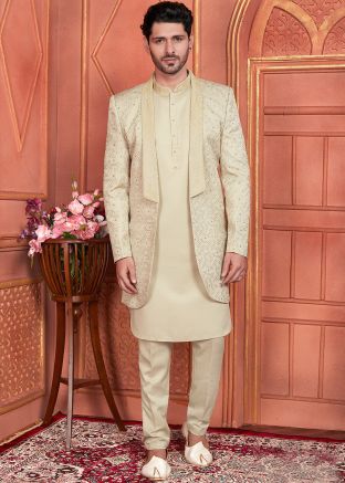 Beige Embroidered Indo Western Sherwani