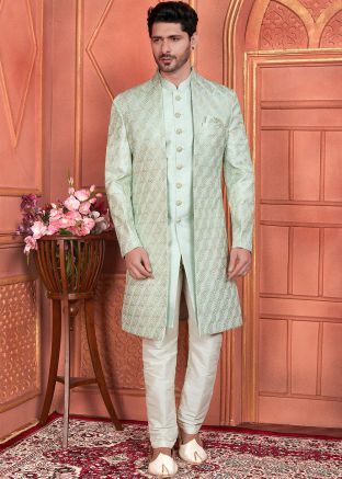 Green Embroidered Indo Western Sherwani