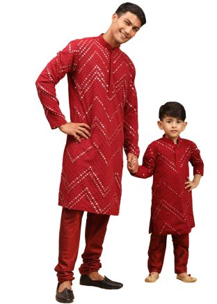 Red Embroidered Father & Son Kurta Pajama
