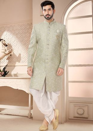 Pastel Green Readymade Indowestern Dhoti & Sherwani Suit