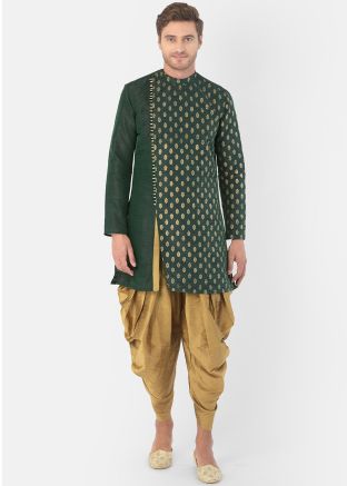 Green Woven Dhoti With Sherwani