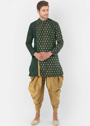 Green Woven Dhoti With Sherwani
