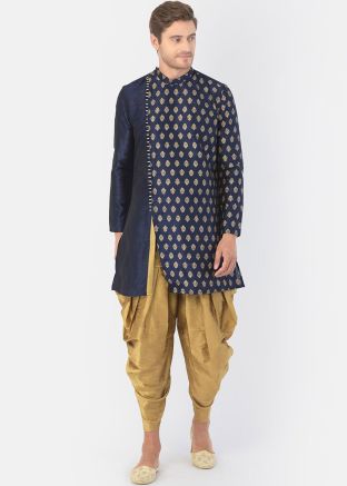 Blue Woven Dhoti With Sherwani