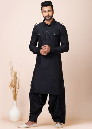 Readymade Black Plain Pathani Suit