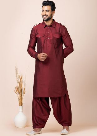 Readymade Maroon Mens Pathani Suit