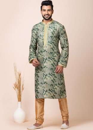 Multicolor Readymade Zari Kurta Pajama In Jacquard Silk